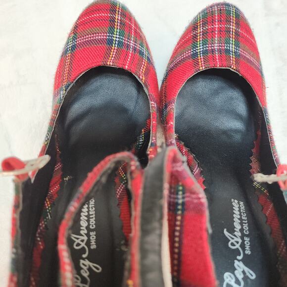 Vintage Y2k Plaid Platform Mary Jane Heels 6 Red 6.5 Inch Heel Height Pleasers - Picture 8 of 10
